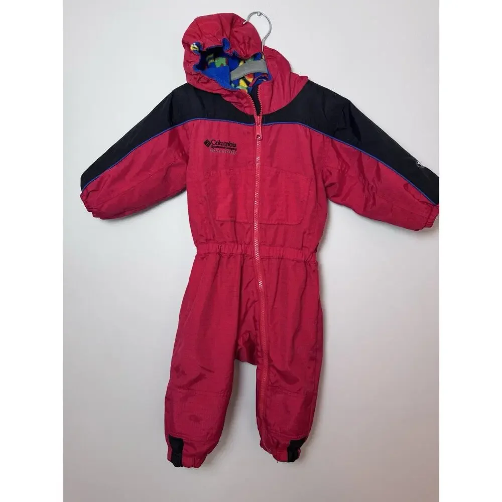 Columbia Vintage Red Tectonite Fleece Lined Hooded Snowsuit Size 2-3 Toddler